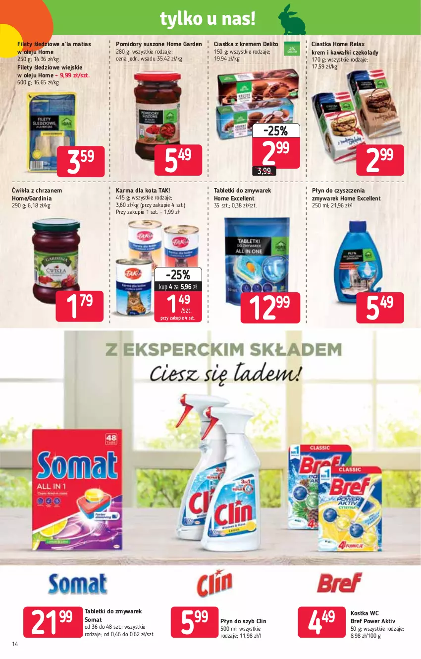 Gazetka promocyjna Stokrotka - Market - ważna 25.03 do 31.03.2021 - strona 14 - produkty: Bref, Chrzan, Ciastka, Clin, Kawa, Olej, Płyn do szyb, Pomidory, Somat, Tablet