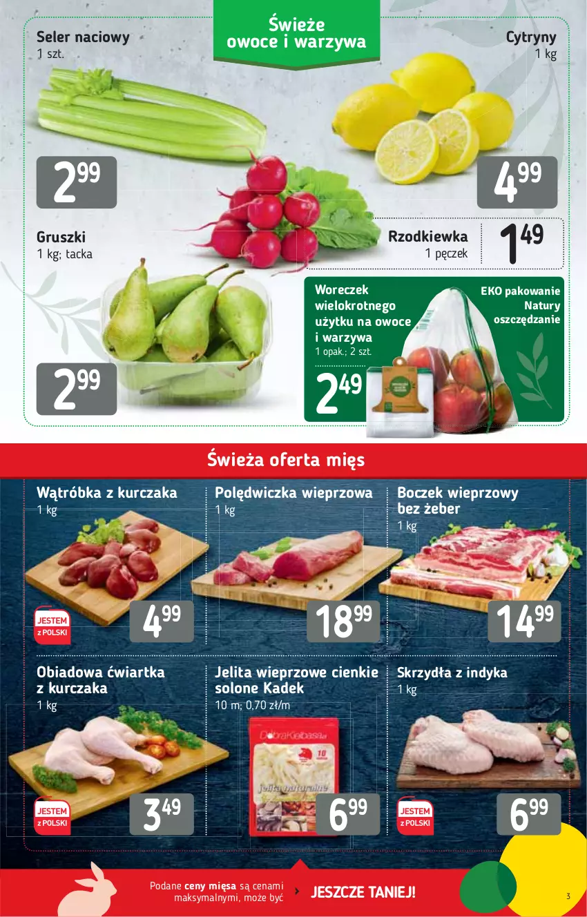 Gazetka promocyjna Stokrotka - Market - ważna 25.03 do 31.03.2021 - strona 3 - produkty: Boczek, Boczek wieprzowy, Cytryny, Gruszki, Kurczak, Owoce, Polędwiczka wieprzowa, Rzodkiewka, Seler naciowy, Warzywa, Woreczek