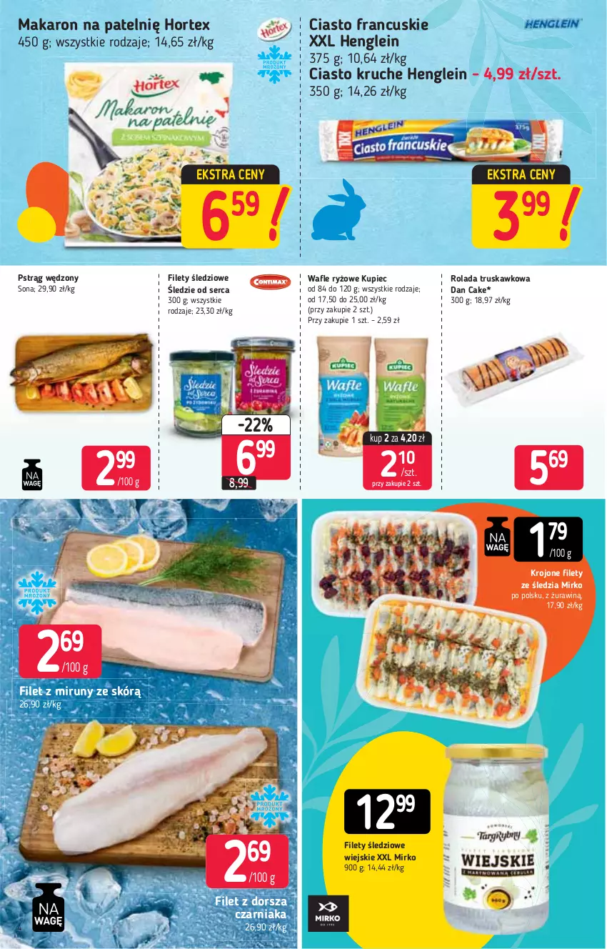 Gazetka promocyjna Stokrotka - Market - ważna 25.03 do 31.03.2021 - strona 4 - produkty: Ciasto francuskie, Dan Cake, Dorsz, Hortex, Kupiec, Makaron, Piec, Pstrąg, Pstrąg wędzony, Rolada, Ryż, Ser