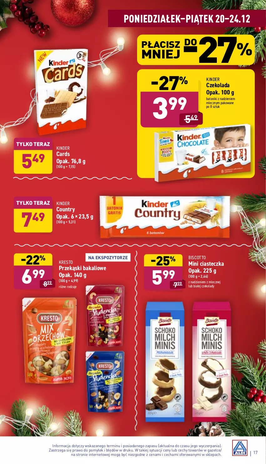 Gazetka promocyjna Aldi - Katalog spożywczy - ważna 20.12 do 24.12.2021 - strona 17 - produkty: Baton, Czekolada, Kinder, Tera, Tonik