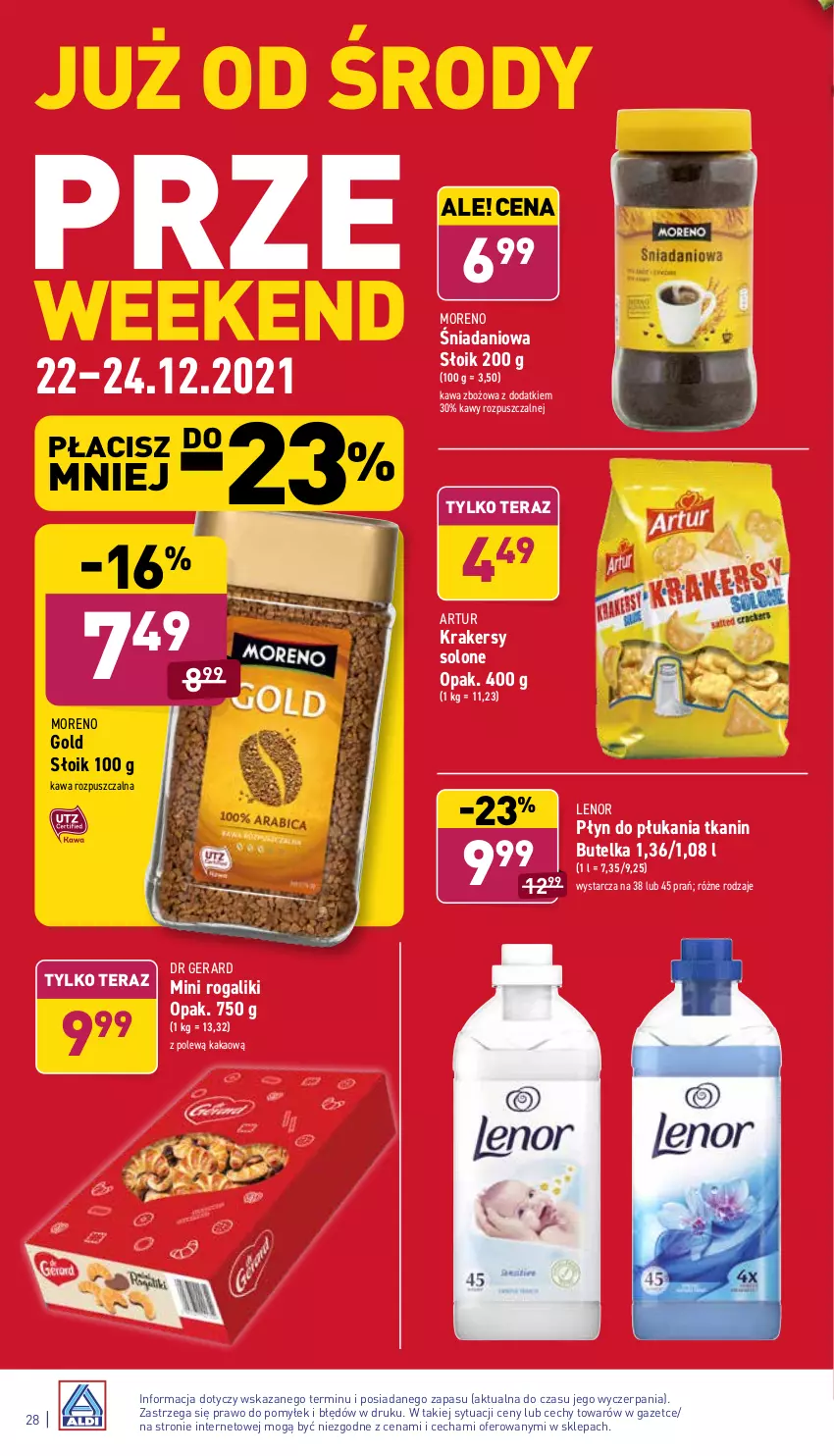 Gazetka promocyjna Aldi - Katalog spożywczy - ważna 20.12 do 24.12.2021 - strona 28 - produkty: Artur, Danio, Dr Gerard, Kakao, Kawa, Kawa rozpuszczalna, Kawa zbożowa, Krakersy, Lenor, Płyn do płukania, Rogal, Tera