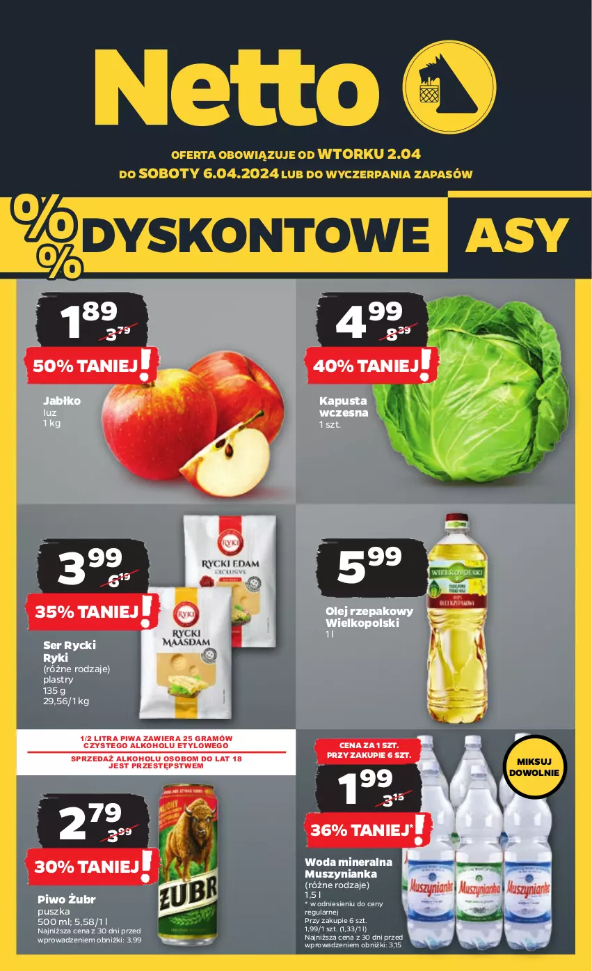 Gazetka promocyjna Netto - Artykuły spożywcze - ważna 02.04 do 06.04.2024 - strona 1 - produkty: Gra, Mus, Muszynianka, Olej, Olej rzepakowy, Piwa, Piwo, Ser, Woda, Woda mineralna