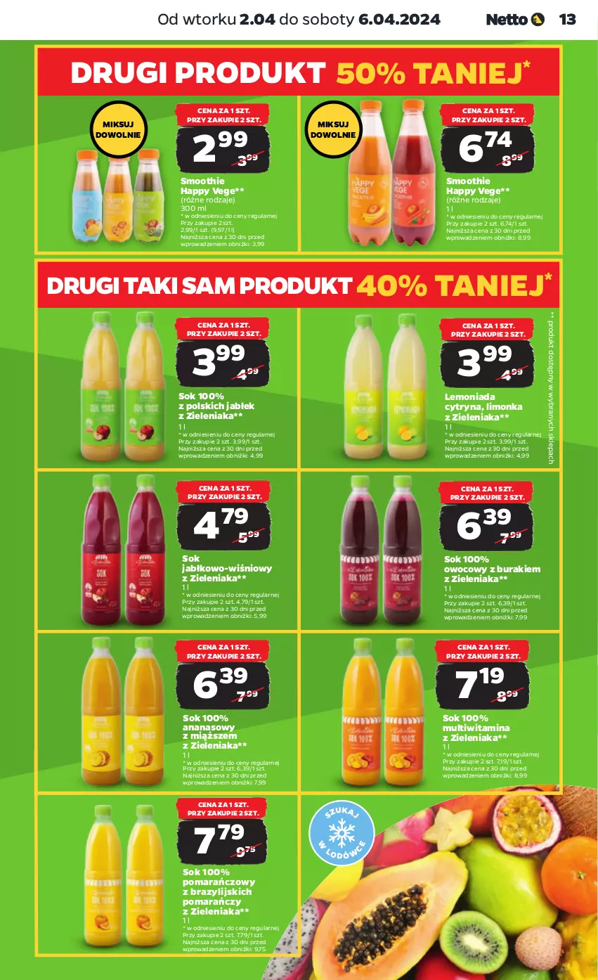 Gazetka promocyjna Netto - Artykuły spożywcze - ważna 02.04 do 06.04.2024 - strona 13 - produkty: Ananas, Buraki, Lemoniada, Limonka, Smoothie, Sok