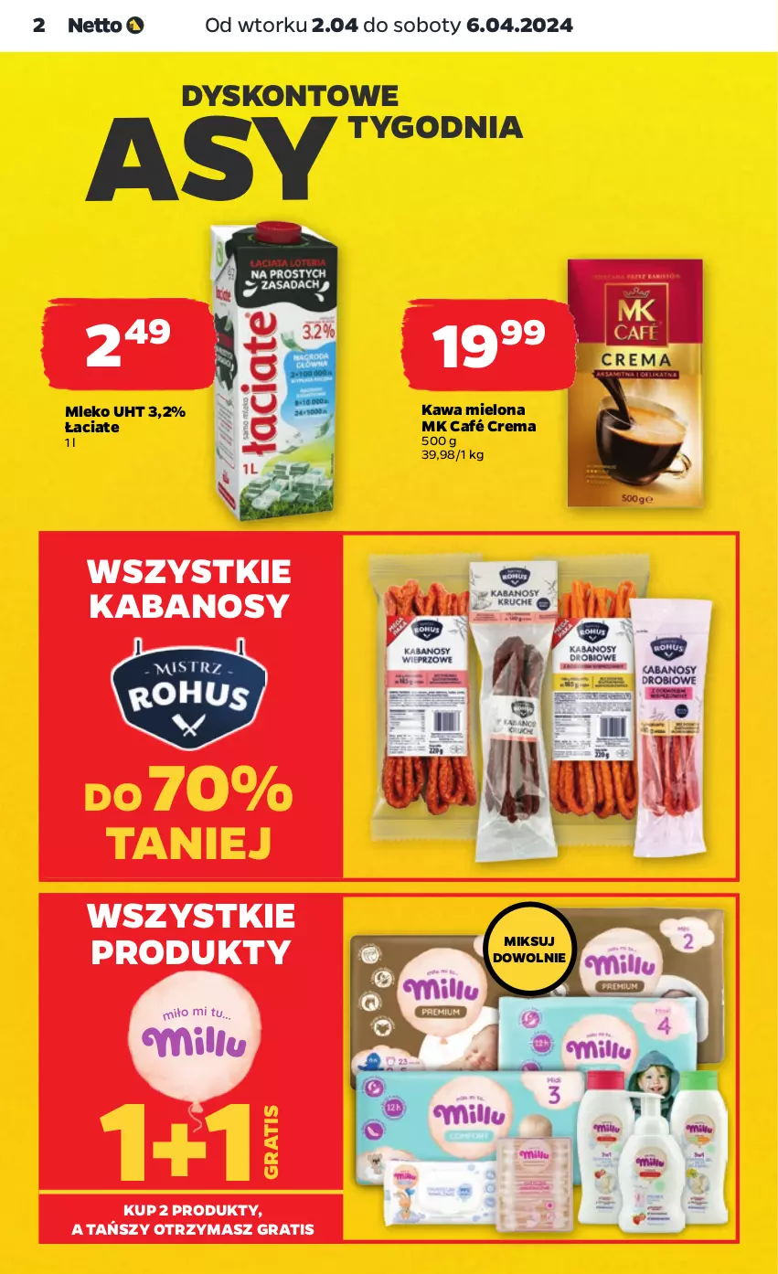 Gazetka promocyjna Netto - Artykuły spożywcze - ważna 02.04 do 06.04.2024 - strona 2 - produkty: Gra, Kabanos, Kawa, Kawa mielona, Mleko