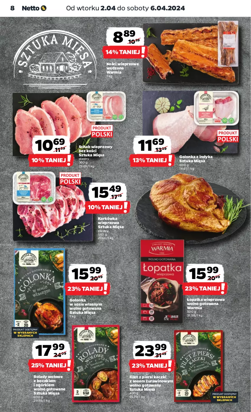 Gazetka promocyjna Netto - Artykuły spożywcze - ważna 02.04 do 06.04.2024 - strona 8 - produkty: Filet z piersi kaczki, Golonka z indyka, Karkówka wieprzowa, Kości wieprzowe, Schab wieprzowy, Sos, Wino