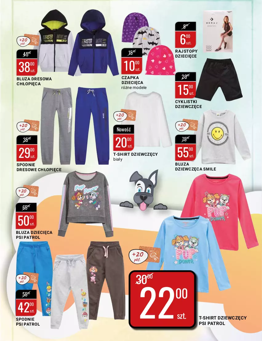 Gazetka promocyjna Bi1 - Przekąski - ważna 24.08 do 30.08.2022 - strona 15 - produkty: Bluza, Bluza dresowa, Czapka, Dres, Dzieci, Psi Patrol, Rajstopy, Spodnie, Spodnie dresowe, T-shirt, Top