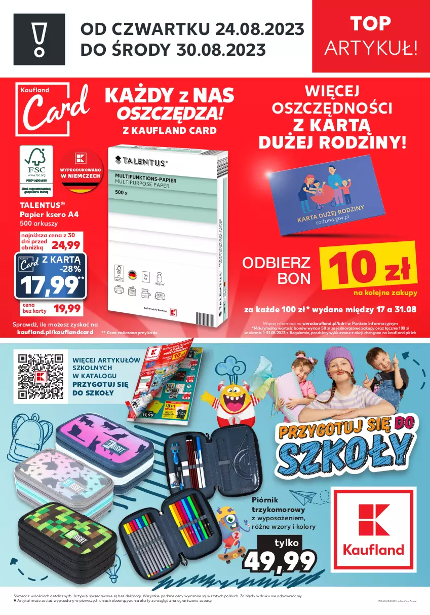 Gazetka promocyjna Kaufland - Zapowiedź oferty - ważna 17.08 do 23.08.2023 - strona 1 - produkty: Gra, Olej, Papier, Piórnik, Ser, Top