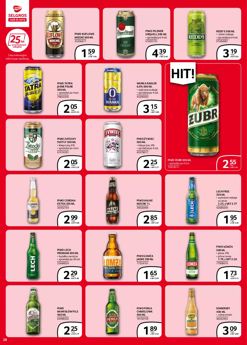 Gazetka promocyjna Selgros - Extra Oferta - ważna 01.02 do 28.02.2022 - strona 28 - produkty: Corona Extra, Lech Premium, Namysłów, Perła, Pilsner Urquell, Piwo, Radler, Somersby, Tatra, Warka