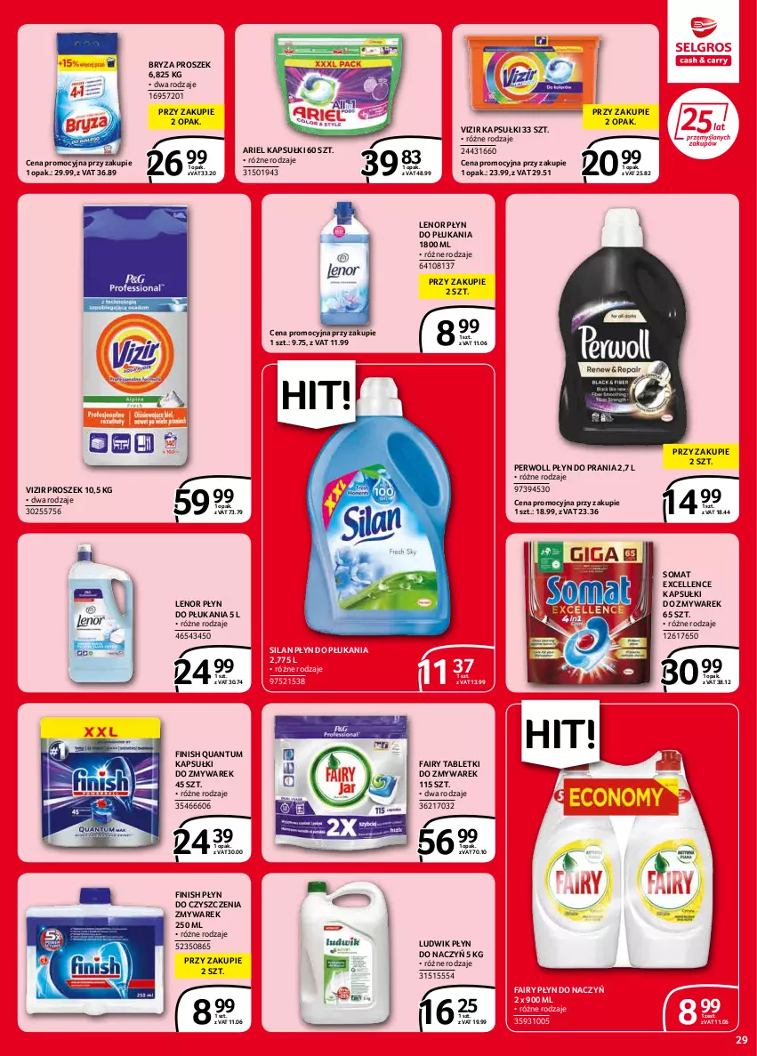 Gazetka promocyjna Selgros - Extra Oferta - ważna 01.02 do 28.02.2022 - strona 29 - produkty: Ariel, Bryza, Fa, Fairy, Finish, Lenor, Ludwik, Perwoll, Płyn do płukania, Płyn do prania, Silan, Somat, Tablet, Vizir