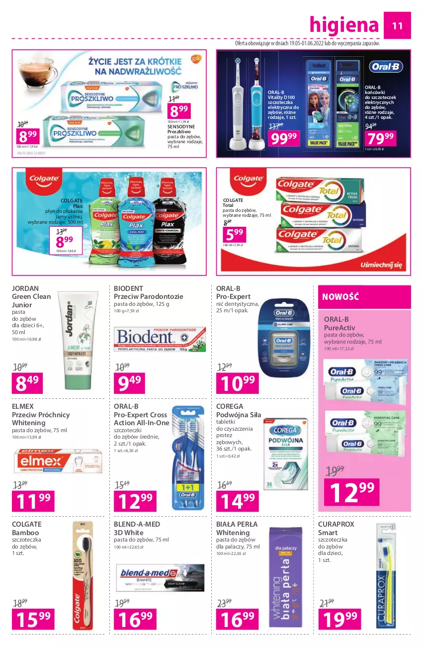 Gazetka promocyjna Hebe - Gazetka - ważna 19.05 do 01.06.2022 - strona 11 - produkty: Biodent, Blend-a-Med, Colgate, Colgate Total, Corega, Curaprox, Dzieci, Elmex, LG, Nić dentystyczna, Pasta do zębów, Perła, Płyn do płukania, Płyn do płukania jamy ustnej, Pur, Sensodyne, Szczoteczka, Szczoteczka do zębów, Tablet