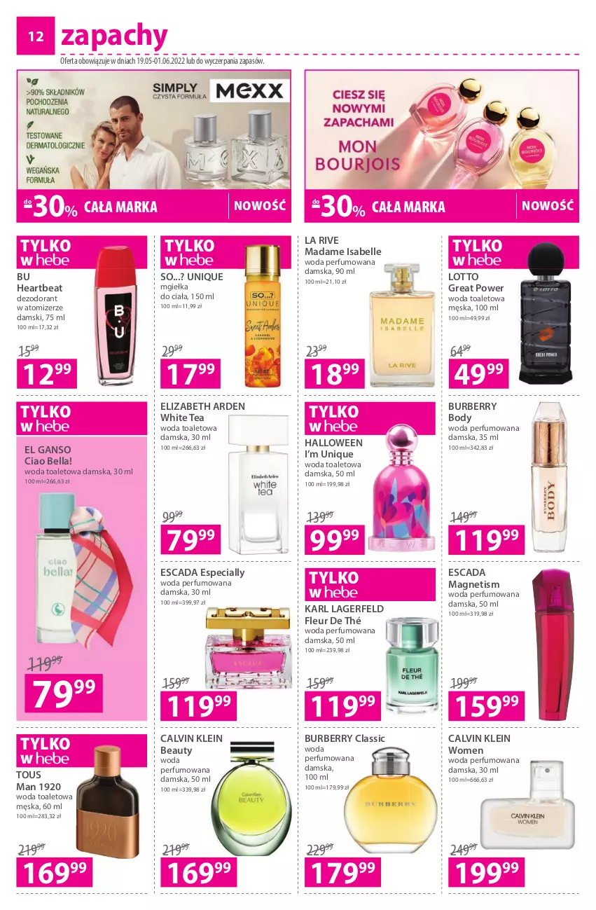 Gazetka promocyjna Hebe - Gazetka - ważna 19.05 do 01.06.2022 - strona 12 - produkty: Bell, Bella, Body, Burberry, Calvin Klein, Dezodorant, Elizabeth Arden, Escada, Karl Lagerfeld, La Rive, Perfum, Woda, Woda perfumowana, Woda toaletowa