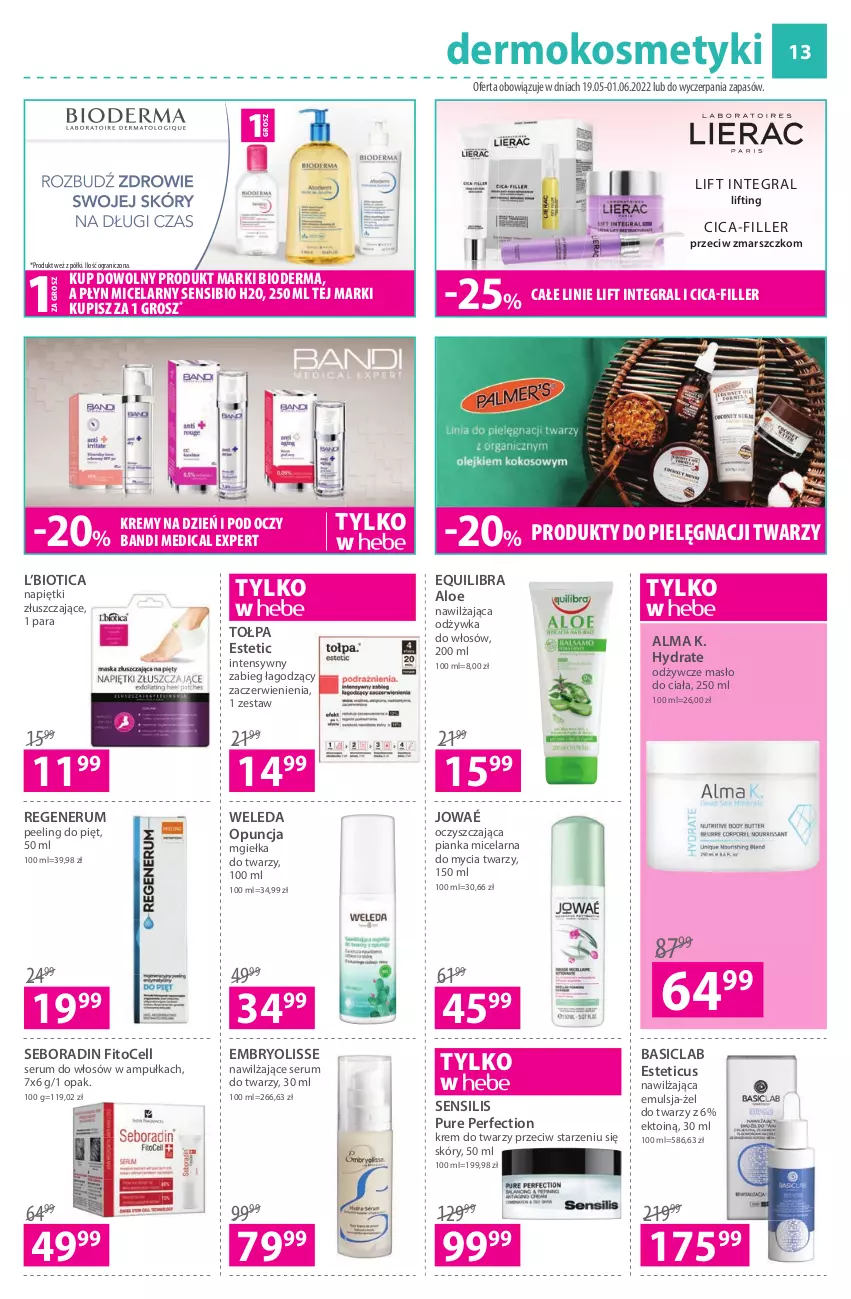 Gazetka promocyjna Hebe - Gazetka - ważna 19.05 do 01.06.2022 - strona 13 - produkty: Bandi, Basiclab, Bioderma, Embryolisse, Emulsja, Gra, Krem do twarzy, Mars, Masło, Masło do ciała, Mgiełka do twarzy, Odżywka, Peeling, Płyn micelarny, Pur, Rum, Seboradin, Ser, Serum, Serum do twarzy, Serum do włosów, Tołpa, Weleda