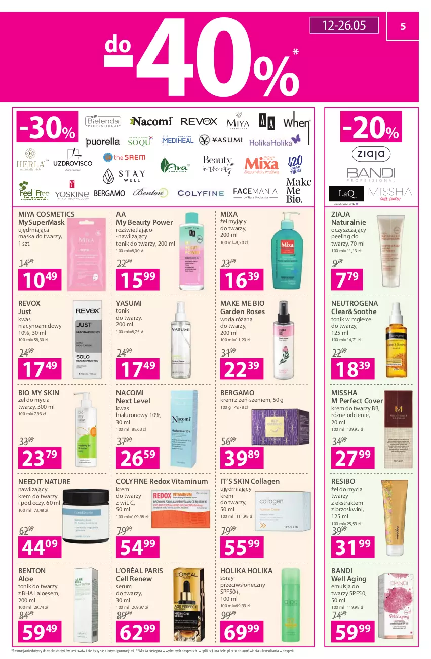 Gazetka promocyjna Hebe - Gazetka - ważna 19.05 do 01.06.2022 - strona 5 - produkty: Bandi, Emulsja, Gin, Holika Holika, Krem do twarzy, L’Oréal, Maska, Maska do twarzy, MISSHA, Mixa, Miya Cosmetics, Nacomi, Neutrogena, Peeling, Róża, Rum, Ser, Serum, Serum do twarzy, Tonik, Tonik do twarzy, Woda, Ziaja