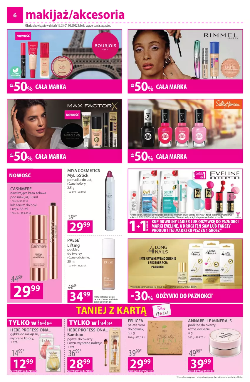 Gazetka promocyjna Hebe - Gazetka - ważna 19.05 do 01.06.2022 - strona 6 - produkty: Bell, Eveline, Gra, Lakier, Makijaż, Miya Cosmetics, PAESE, Paleta, Podkład, Podkład do twarzy, Rum, Ser, Serum