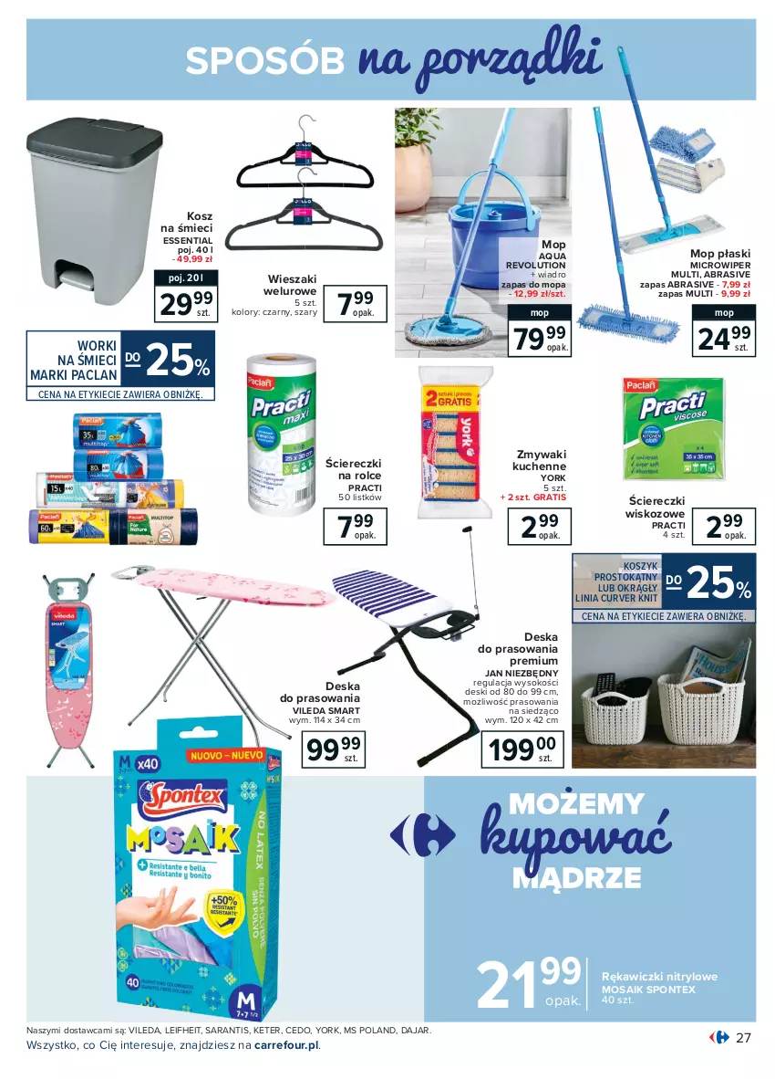 Gazetka promocyjna Carrefour - Gazetka Carrefour - ważna 15.02 do 27.02.2021 - strona 27 - produkty: Deska do prasowania, Gra, Jan Niezbędny, Kosz, Mop, Sok, Vileda, Wiadro, Wieszak, Worki na śmiec, Worki na śmieci, Zmywaki kuchenne