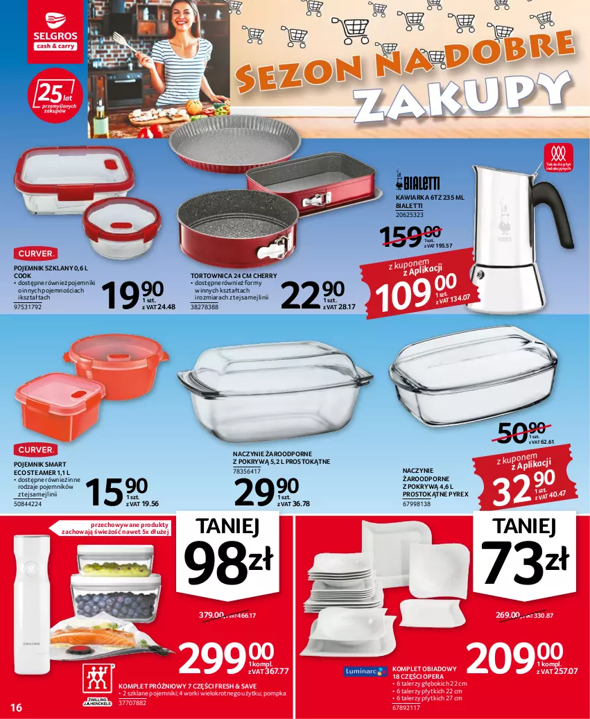 Gazetka promocyjna Selgros - Oferta przemysłowa - ważna 11.08 do 24.08.2022 - strona 16 - produkty: Kawiarka, Komplet obiadowy, Naczynie żaroodporne, Pojemnik, Pojemnik szklany, Pompka, Por, Talerz, Tortownica