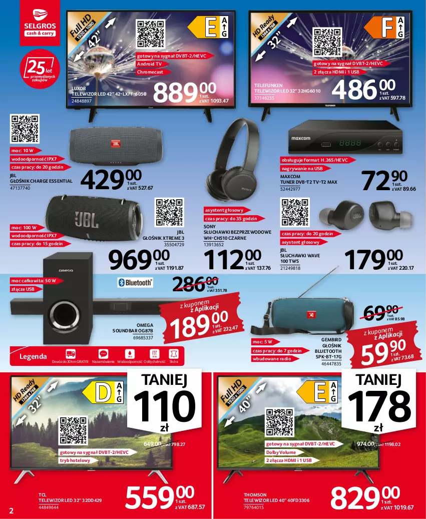 Gazetka promocyjna Selgros - Oferta przemysłowa - ważna 11.08 do 24.08.2022 - strona 2 - produkty: Android TV, Głośnik, Głośnik bluetooth, Gra, Gry, JBL, Por, Słuchawki, Słuchawki bezprzewodowe, Sony, Soundbar, Telewizor, Thomson