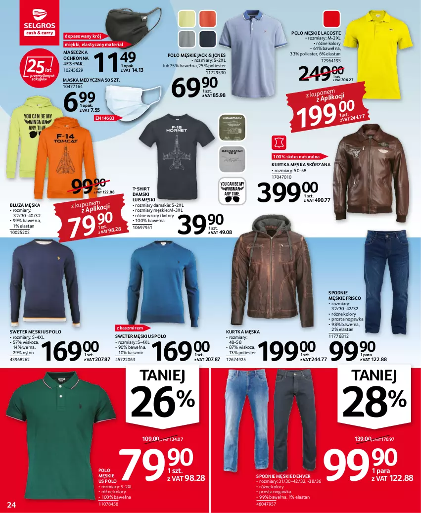 Gazetka promocyjna Selgros - Oferta przemysłowa - ważna 11.08 do 24.08.2022 - strona 24 - produkty: Bluza, Kurtka, Lacoste, Maska, Maska medyczna, Spodnie, Sweter, T-shirt, Wełna