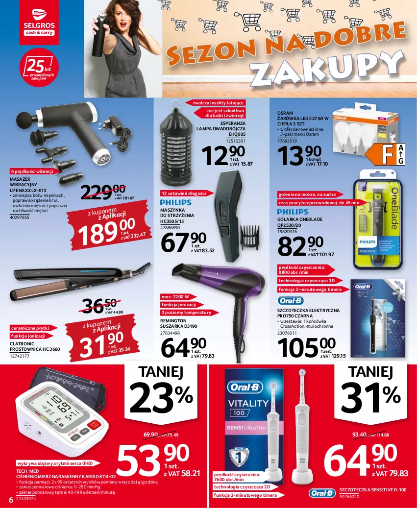 Gazetka promocyjna Selgros - Oferta przemysłowa - ważna 11.08 do 24.08.2022 - strona 6 - produkty: Ciśnieniomierz, Golarka, Lampa, Masażer, Maszynka, Remington, Ser, Suszarka, Szczoteczka, Szynka