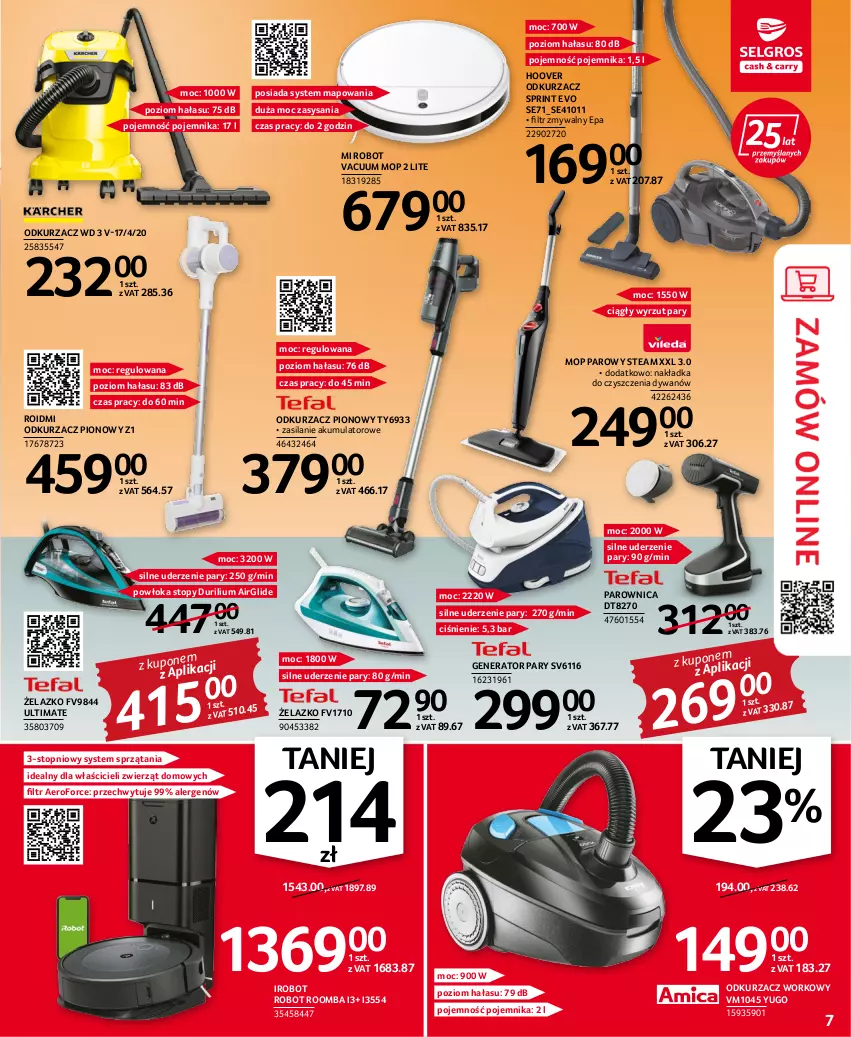 Gazetka promocyjna Selgros - Oferta przemysłowa - ważna 11.08 do 24.08.2022 - strona 7 - produkty: Akumulator, Dywan, Generator pary, IRobot, Mop, Mop parowy, Odkurzacz, Parownica, Pojemnik, Robot, Roomba, Silan, Top