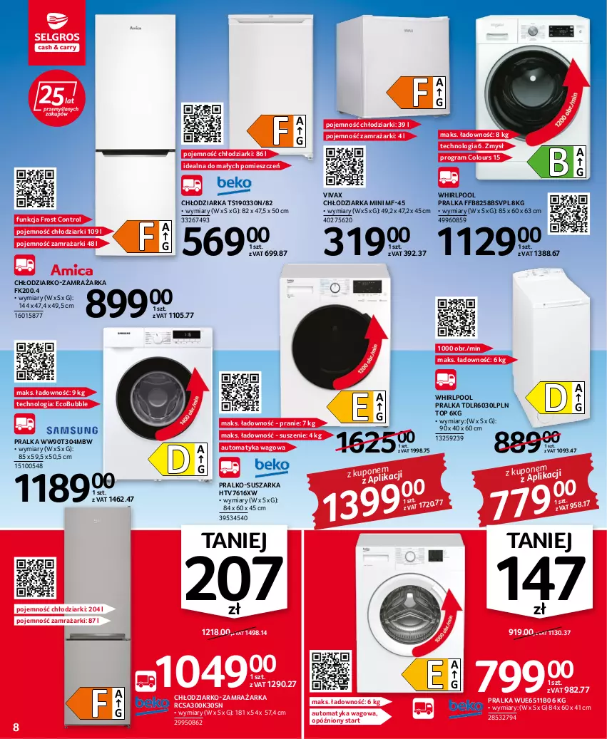 Gazetka promocyjna Selgros - Oferta przemysłowa - ważna 11.08 do 24.08.2022 - strona 8 - produkty: Chłodziarka, Control, Gra, K2, Pralka, Pralko-suszarka, Suszarka, Top, Whirlpool, Zamrażarka