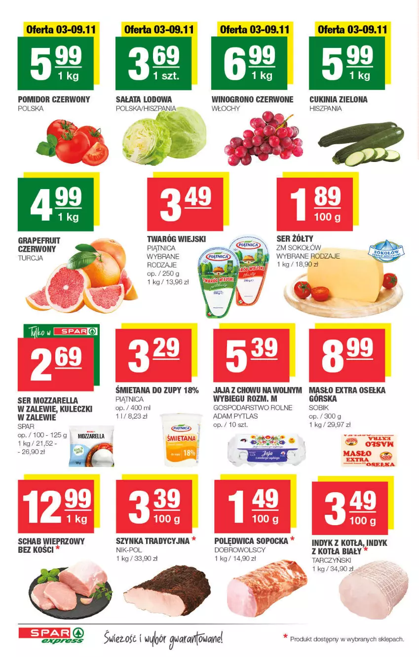 Gazetka promocyjna Spar - ważna 02.11 do 12.11.2021 - strona 2 - produkty: Gra, Jaja, Masło, Mozzarella, Piątnica, Polędwica, Sałat, Sałata lodowa, Schab wieprzowy, Ser, Sok, Sokołów, Szynka, Tarczyński, Wino