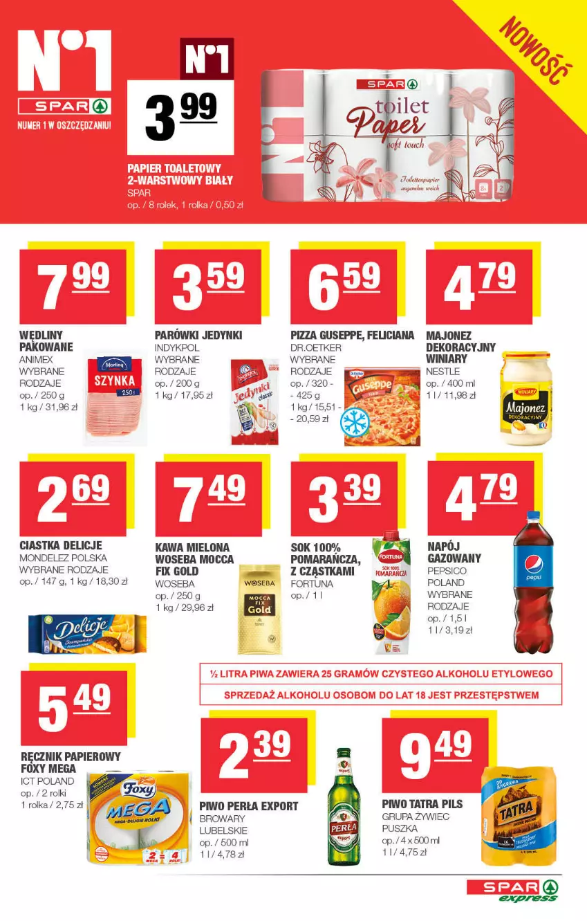 Gazetka promocyjna Spar - ważna 02.11 do 12.11.2021 - strona 3 - produkty: Ciastka, Delicje, Feliciana, Fortuna, Foxy, Kawa, Kawa mielona, Majonez, Napój, Papier, Pepsi, Perła, Piwo, Pizza, Por, Ręcznik, Rolki, Sok, Tatra, Winiary, Woseba