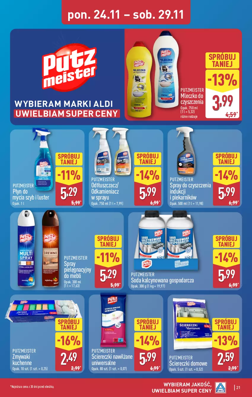 Gazetka promocyjna Aldi - Pełna oferta - ważna 24.11 do 29.11.2025 - strona 21 - produkty: Mleczko, Odkamieniacz, Odtłuszczacz, Piekarnik, Płyn do mycia, Putzmeister, Spray do czyszczenia, Zmywaki kuchenne