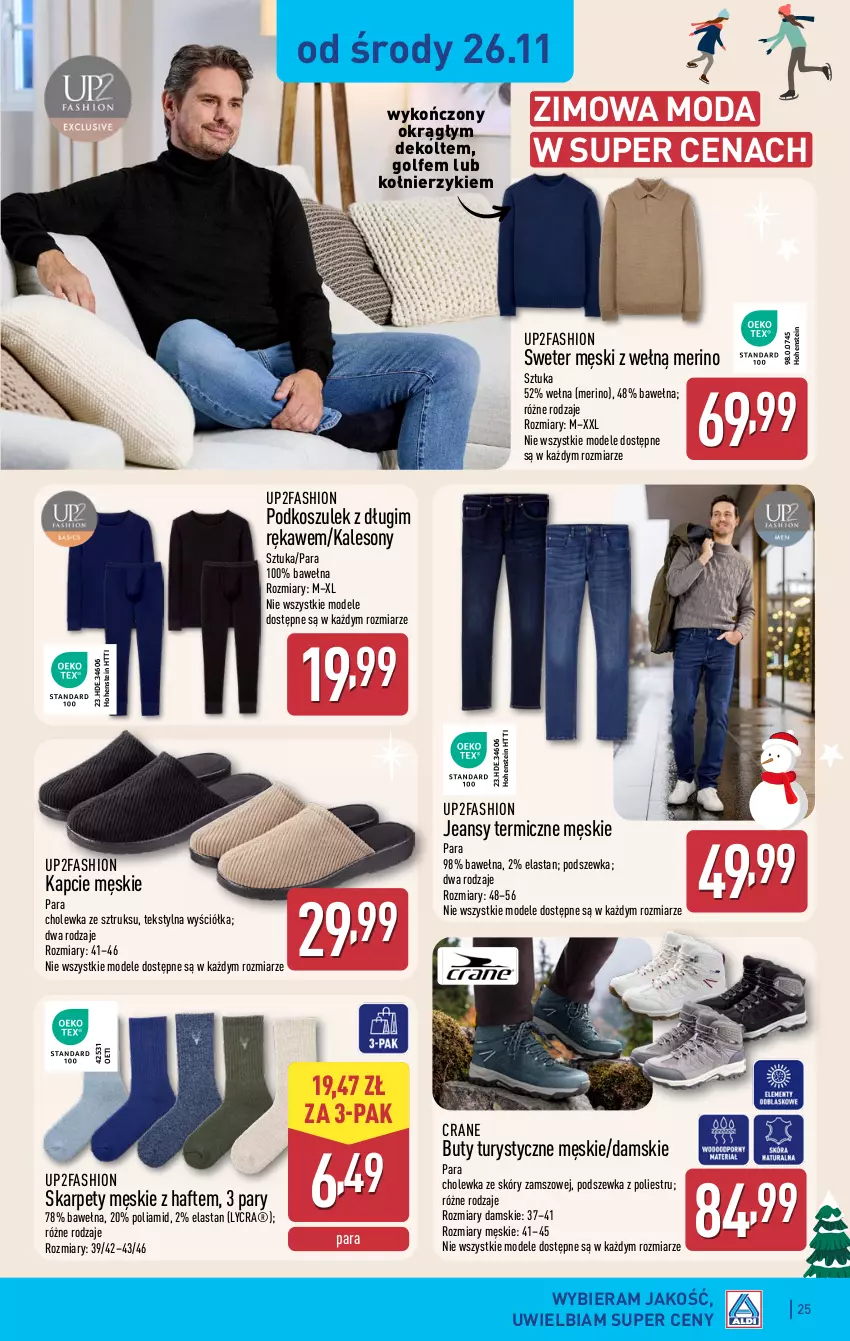 Gazetka promocyjna Aldi - Pełna oferta - ważna 24.11 do 29.11.2025 - strona 25 - produkty: Buty, Fa, Kalesony, Kapcie, Karp, Kosz, Moda, Podkoszulek, Sony, Sweter, Wełna