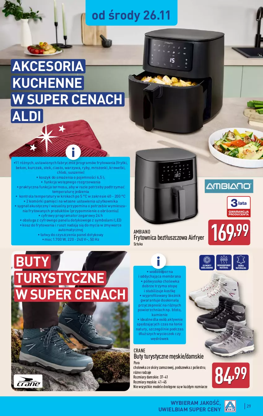 Gazetka promocyjna Aldi - Pełna oferta - ważna 24.11 do 29.11.2025 - strona 29 - produkty: Beko, Bieżnik, Buty, Chleb, Fa, Frytki, Gra, Kosz, Krewetki, Kurczak, Por, Rama, Sok, Stek, Termos, Top, Warzywa, Zegar