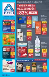 Gazetka promocyjna Aldi - Pełna oferta - Gazetka - ważna od 29.11 do 29.11.2025 - strona 1 - produkty: Mięso mielone z szynki, Mięso mielone, Kawa rozpuszczalna, Sok, Mus, Gra, Papier, Kapcie, Kawa ziarnista, Kaczka, Mięsne specjały, Dallmayr, Kawa, Kaki, Tusz, Baleriny, Czekolada mleczna, Ręcznik, Muszynianka, Czekolada, Woda mineralna, Jacobs, Woda, Masło, Olej, Mięso, Wkład olejowy, Fa