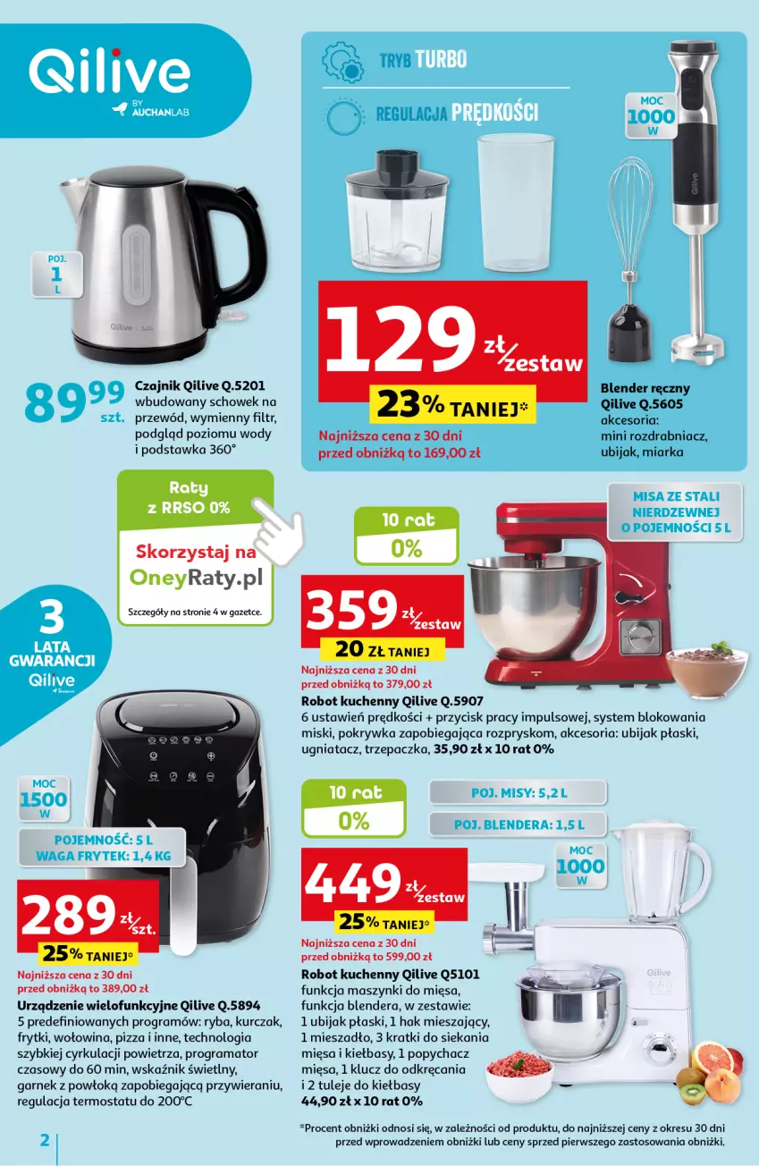 Gazetka promocyjna Auchan - Gazetka Qilive BY AUCHANLAB Hipermarket Auchan - ważna 14.09 do 27.09.2023 - strona 2 - produkty: Blender, Blender ręczny, Czajnik, Frytki, Garnek, Gra, Kurczak, Miarka, Mieszadło, Pizza, Przewód, Rama, Robot, Rozdrabniacz, Ryba, Termos, Trzepaczka, Urządzenie wielofunkcyjne, Wołowina