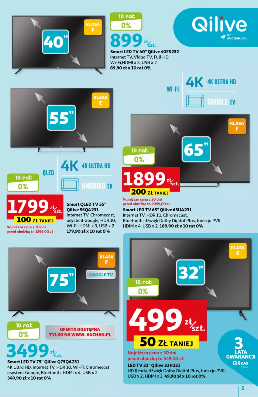 Gazetka promocyjna Auchan - Gazetka Qilive BY AUCHANLAB Hipermarket Auchan - ważna 14.09 do 27.09.2023 - strona 5 - produkty: HD ready, LED TV