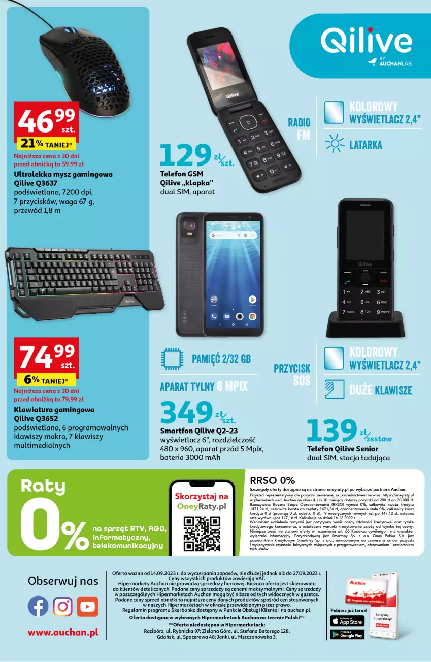 Gazetka promocyjna Auchan - Gazetka Qilive BY AUCHANLAB Hipermarket Auchan - ważna 14.09 do 27.09.2023 - strona 7 - produkty: Acer, Bateria, Fa, Gra, Klawiatura, Kosz, LANA, Mysz, Przewód, Ser, Smartfon, Telefon, Tera, Top, Waga