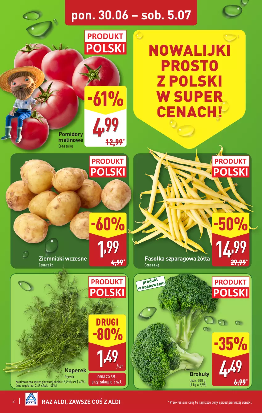 Gazetka promocyjna Aldi - Pełna oferta - ważna 30.06 do 05.07.2025 - strona 2 - produkty: Brokuły, Fa, Koperek pęczek, Pomidory, Ziemniaki
