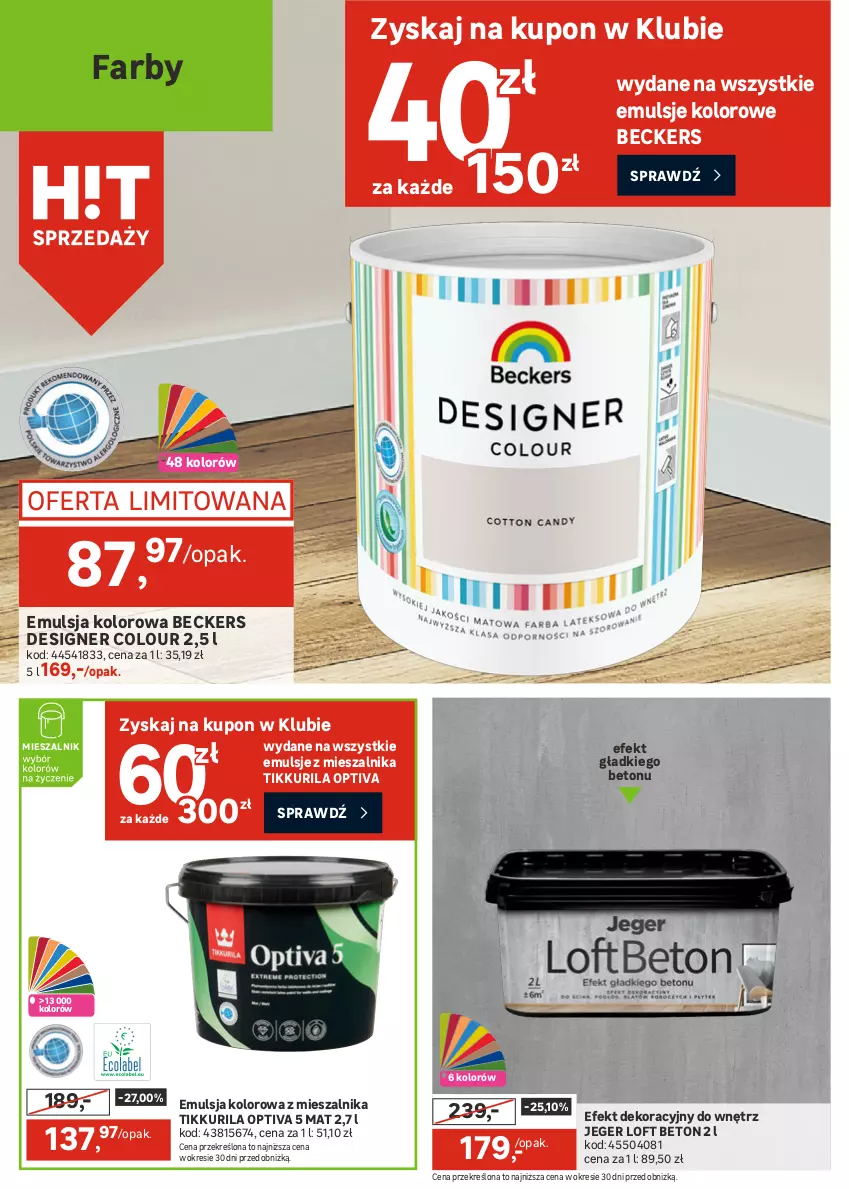 Gazetka promocyjna Leroy Merlin - Gazetka Leroy Merlin - ważna 28.01 do 24.02.2026 - strona 18 - produkty: Beckers, Designer Colour, Emulsja, Fa, Farba akrylowa, Farba lateksowa, Gra, Luxens, Por, Sport, Szal, Tran