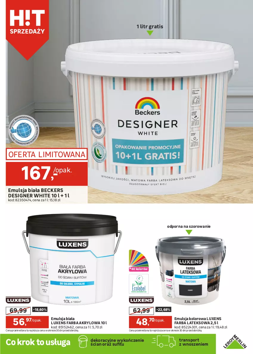 Gazetka promocyjna Leroy Merlin - Gazetka Leroy Merlin - ważna 28.01 do 24.02.2026 - strona 19 - produkty: Beckers, Designer Colour, Emulsja, Fa, Farba akrylowa, Farba lateksowa, Gra, Luxens, Por, Sport, Szal, Tran