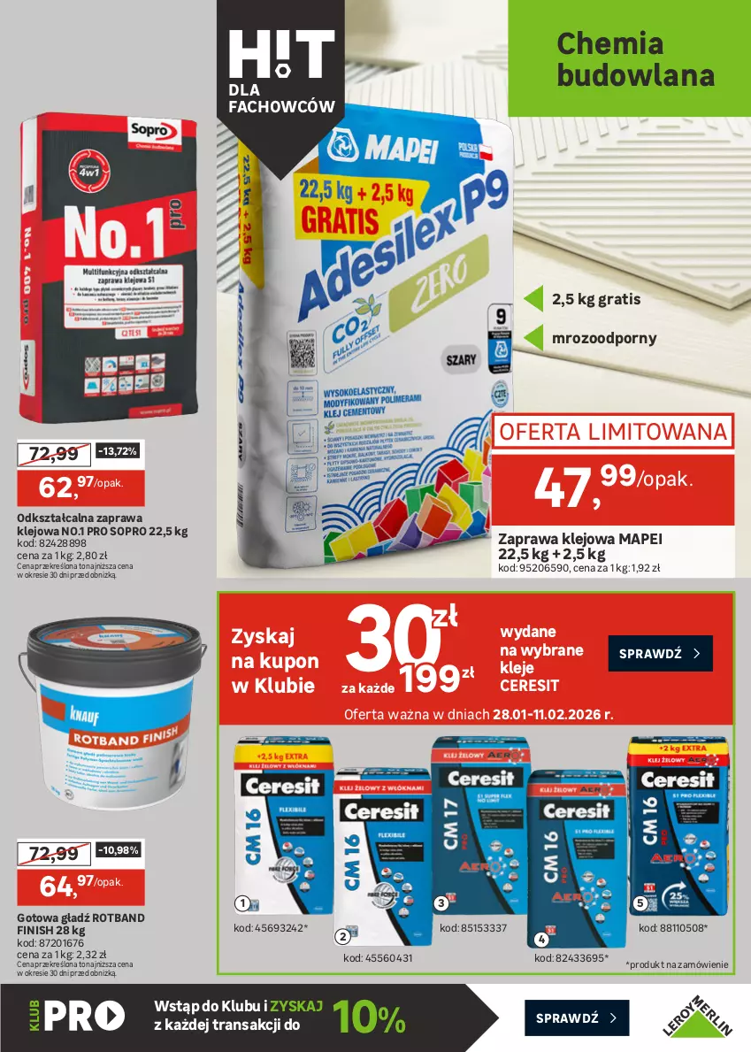 Gazetka promocyjna Leroy Merlin - Gazetka Leroy Merlin - ważna 28.01 do 24.02.2026 - strona 31 - produkty: Ceresit, Drewno opałowe, Fa, Finish, Gra, Klej, Koc, LANA, Ogrzewanie, Pellet, Por, Pur, Tran, Zaprawa klejowa