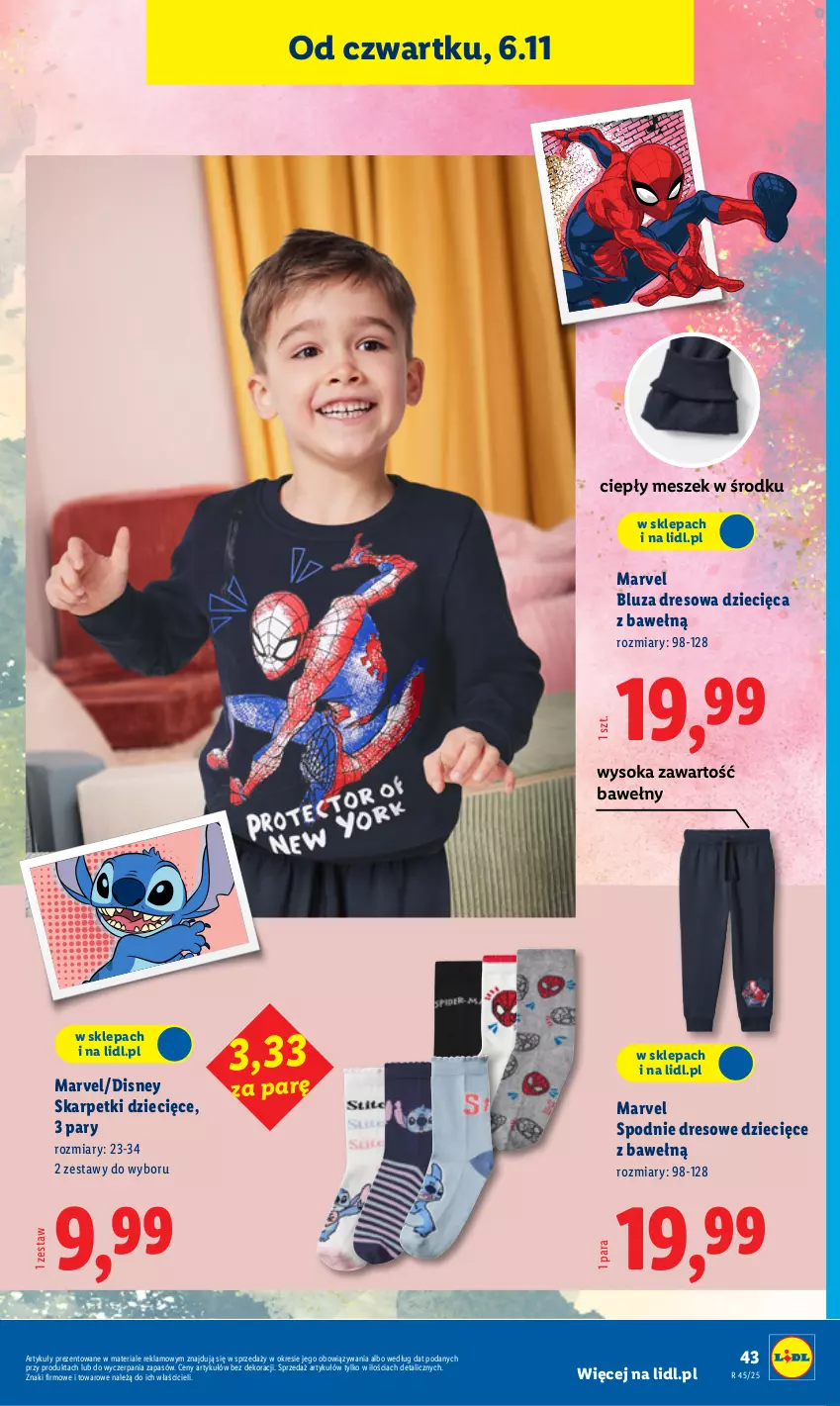 Gazetka promocyjna Lidl - GAZETKA - ważna 03.11 do 07.11.2025 - strona 47 - produkty: Bluza, Bluza dresowa, Disney, Dres, Dzieci, Karp, Skarpetki, Sok, Spodnie, Spodnie dresowe