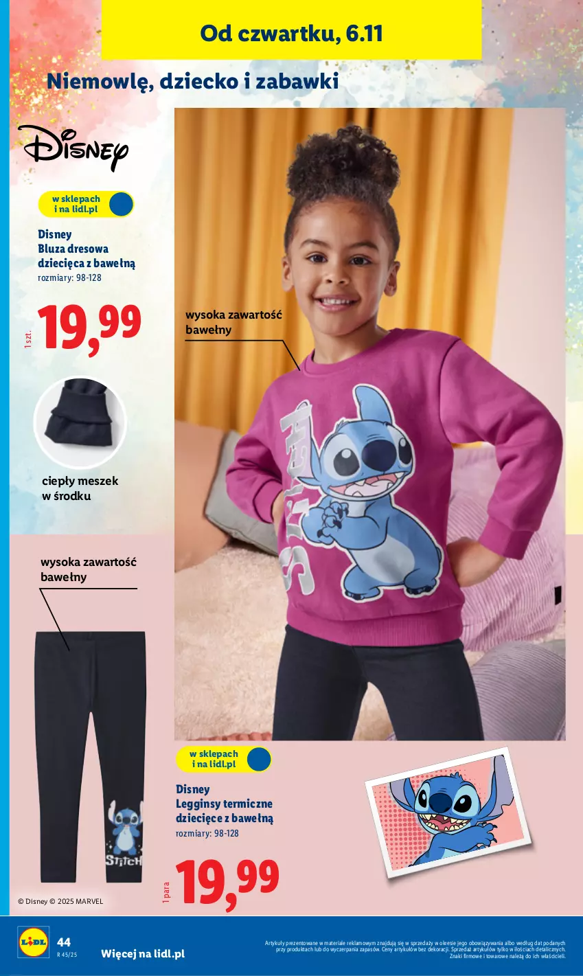 Gazetka promocyjna Lidl - GAZETKA - ważna 03.11 do 07.11.2025 - strona 48 - produkty: Bluza, Bluza dresowa, Disney, Dres, Dzieci, Gin, Legginsy, Sok