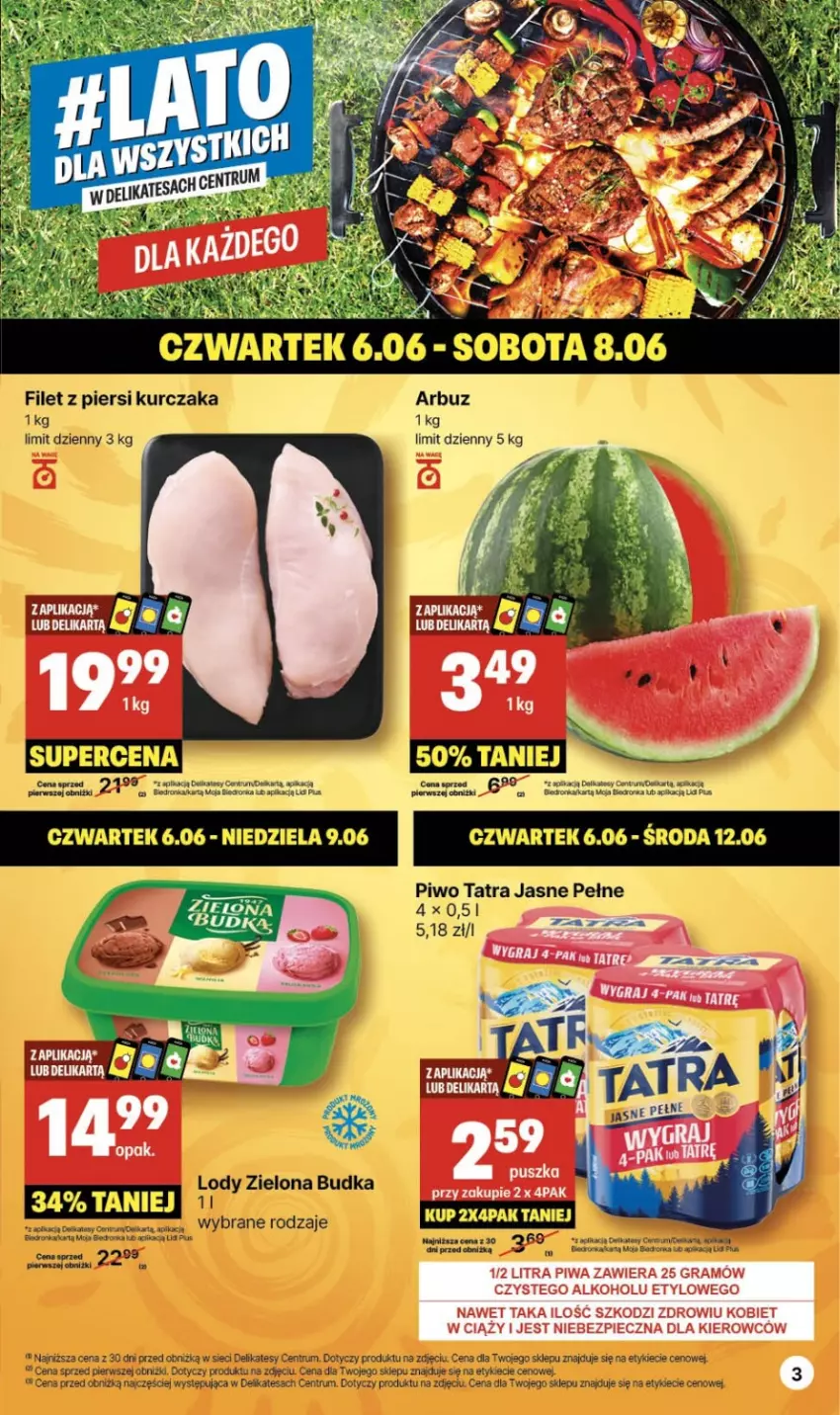 Gazetka promocyjna Delikatesy Centrum - #LATO DLA WSZYSTKICH w Delikatesach Centrum od 3 czerwca! 3-16.06.2024 - ważna 03.06 do 16.06.2024 - strona 3 - produkty: Arbuz, Dell, Dron, Filet z piersi kurczaka, Kurczak, LG, Lody, Orka, Piwo, Rum, Ser, Tatra, Zielona Budka