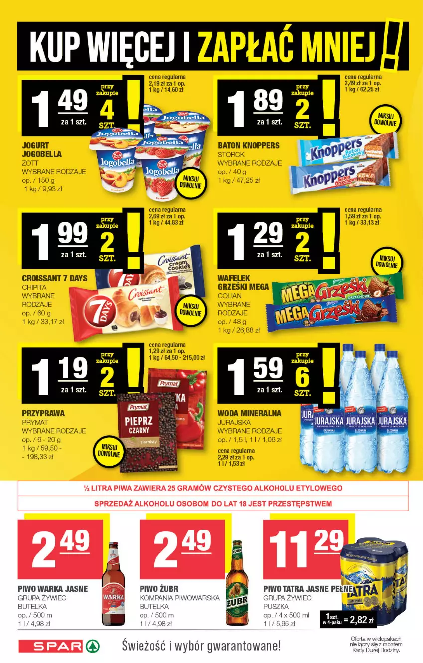 Gazetka promocyjna Spar - Spar - ważna 15.01 do 25.01.2023 - strona 6 - produkty: 7 Days, Baton, Bell, Bella, Croissant, Jogobella, Jogurt, Knoppers, Piwo, Prymat, Tatra, Wafelek, Warka, Woda, Woda mineralna, Zott