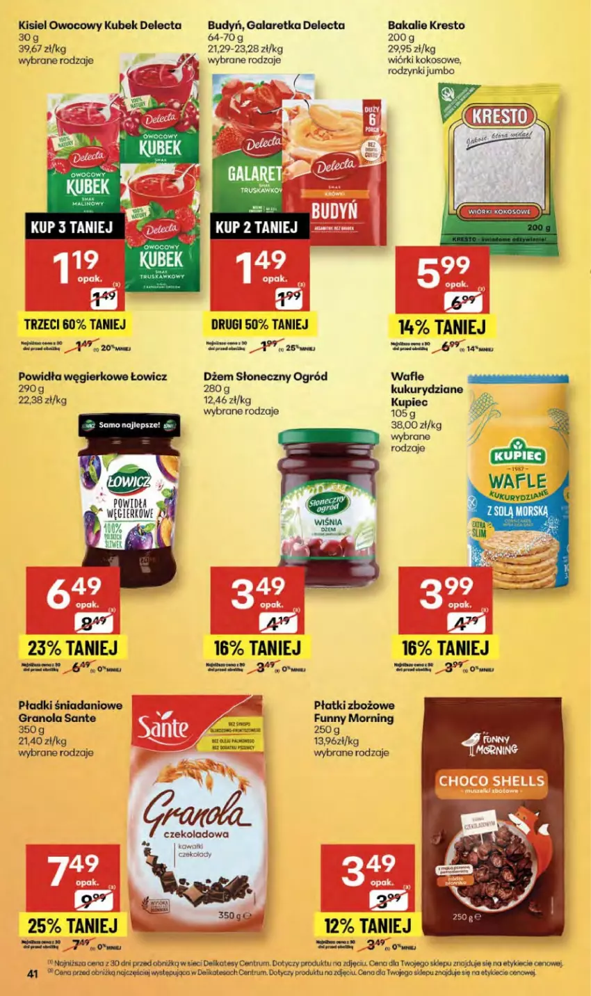 Gazetka promocyjna Delikatesy Centrum - Franczyza DC38 Czwartek - ważna 18.09 do 24.09.2025 - strona 41 - produkty: Budyń, Danio, Delecta, Dżem, Gala, Galaretka, Gra, Granola, Kawa, Kisiel, Kokos, Kubek, Kupiec, Ogród, Piec, Rodzynki, Rum, Sante, Wafle, Wino, Wiórki kokosowe