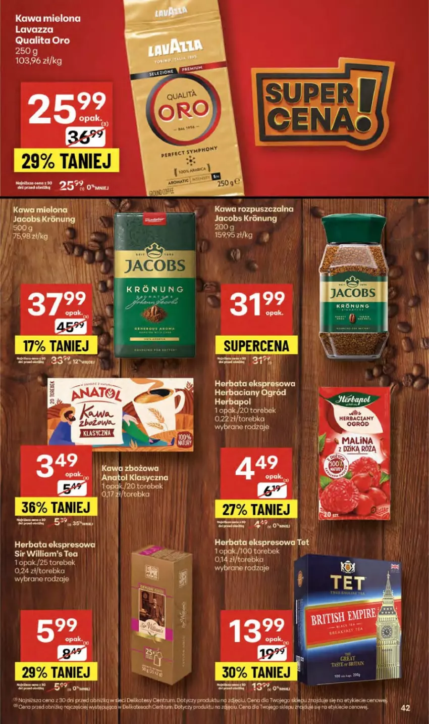 Gazetka promocyjna Delikatesy Centrum - Franczyza DC38 Czwartek - ważna 18.09 do 24.09.2025 - strona 42 - produkty: Herbata, Jacobs, Kawa, Kawa mielona, Kawa rozpuszczalna, Lavazza, Ogród, Por, Rum, Sos, Torebka