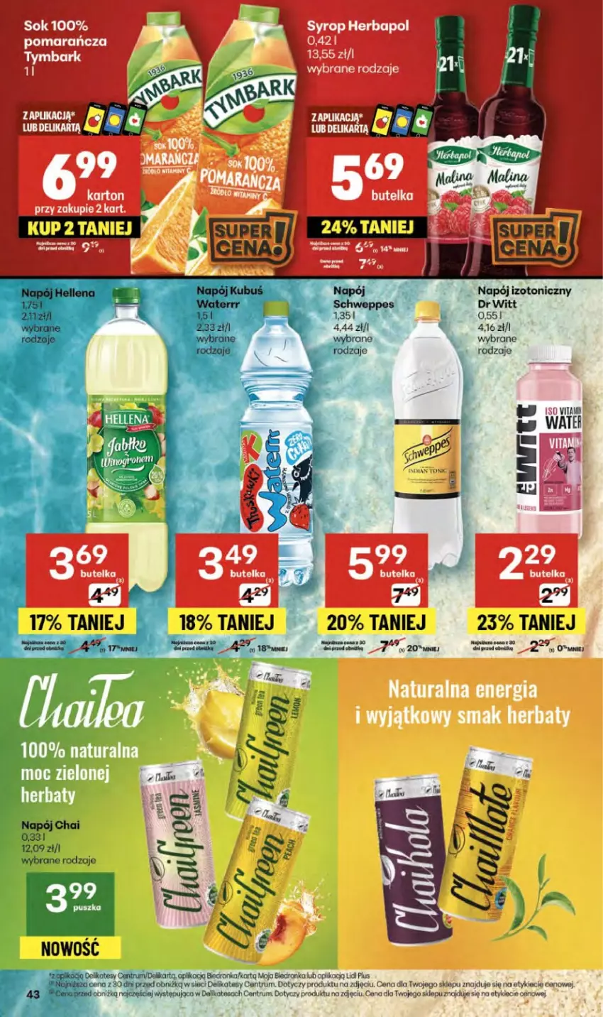 Gazetka promocyjna Delikatesy Centrum - Franczyza DC38 Czwartek - ważna 18.09 do 24.09.2025 - strona 43 - produkty: Dron, Hellena, Herbapol, Koc, Kubuś, Napój, Napój izotoniczny, Rum, Schweppes, Syrop