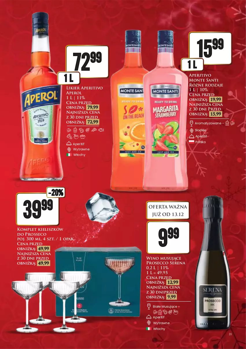 Gazetka promocyjna Dino - Katalog alkoholowy / grudzień 2024 - ważna 16.12 do 24.12.2024 - strona 21 - produkty: Aperol, Likier, Monte, Monte Santi, Mus, Prosecco, Ser, Wino, Wino musujące