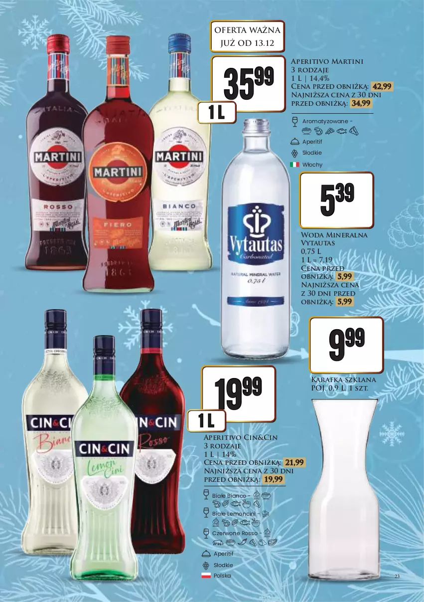 Gazetka promocyjna Dino - Katalog alkoholowy / grudzień 2024 - ważna 16.12 do 24.12.2024 - strona 23 - produkty: Karafka, LANA, Martini, Woda, Woda mineralna