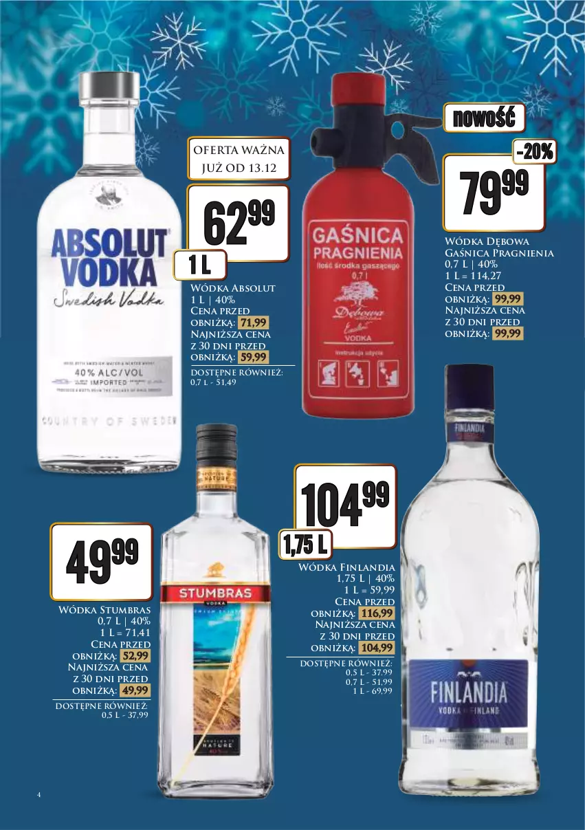 Gazetka promocyjna Dino - Katalog alkoholowy / grudzień 2024 - ważna 16.12 do 24.12.2024 - strona 4 - produkty: Absolut, Finlandia, Gaśnica, Wódka