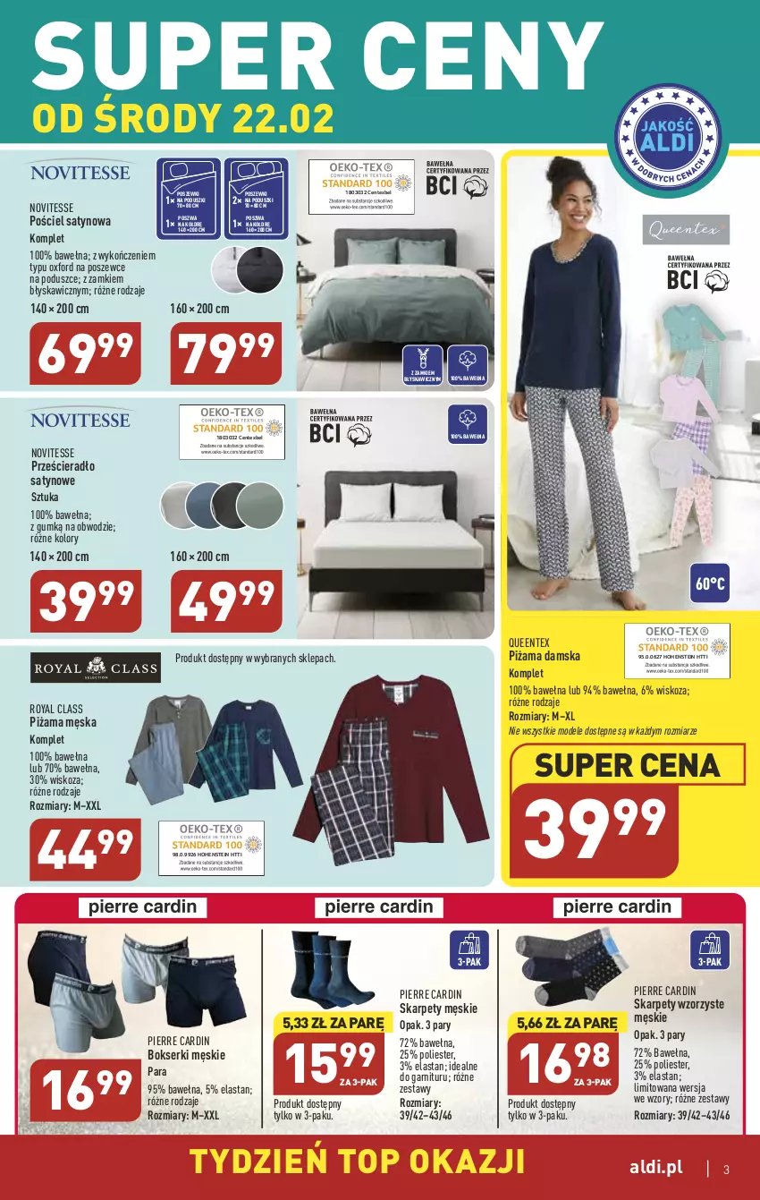 Gazetka promocyjna Aldi - COŚ na przyszły tydzień - ważna 22.02 do 25.02.2023 - strona 3 - produkty: Bokserki, Karp, Pierre Cardin, Piżama, Pościel, Prześcieradło, Queentex, Ser, Top, Wełna