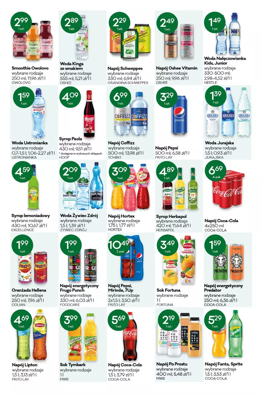 Gazetka promocyjna Groszek - ważna 07.07 do 19.07.2022 - strona 10 - produkty: 7up, Coca-Cola, Fa, Fanta, Fortuna, Gin, Hellena, Herbapol, Hoop, Hortex, Lipton, Mirinda, Napój, Oranżada, Oshee, Paola, Pepsi, Schweppes, Smoothie, Sok, Sprite, Syrop, Tchibo, Tymbark, Woda